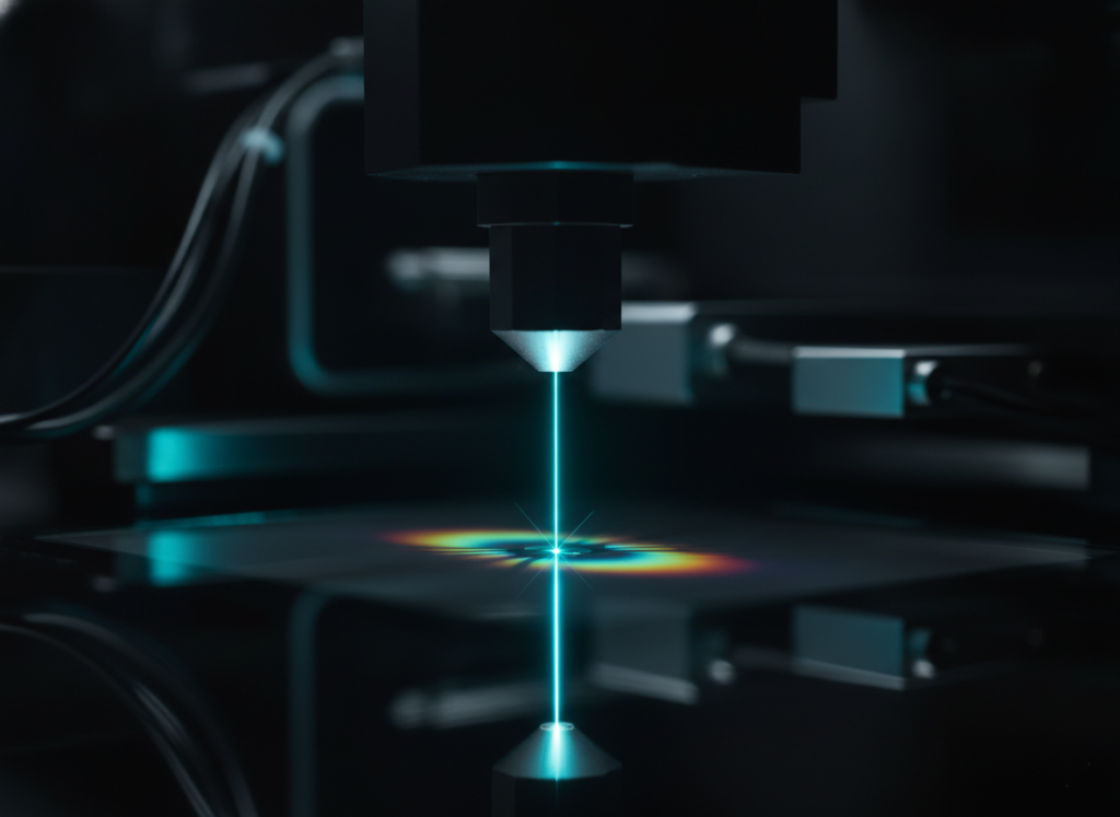 Steady unwavering laser beam on a wafer, conveying long-term light-source stability for trustworthy inspection data