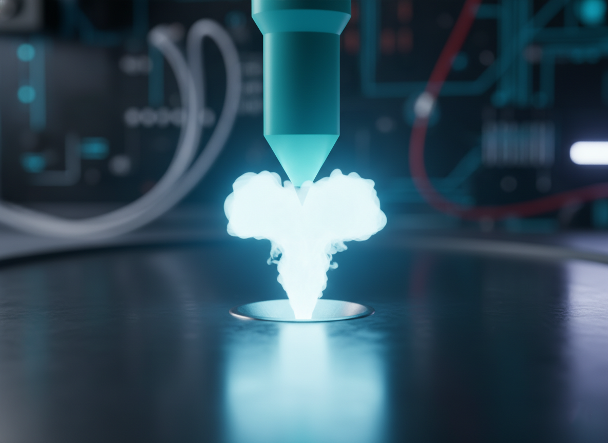 Ultrafast laser pulse ablating material while the surrounding area stays cool, showing a near-zero heat-affected zone