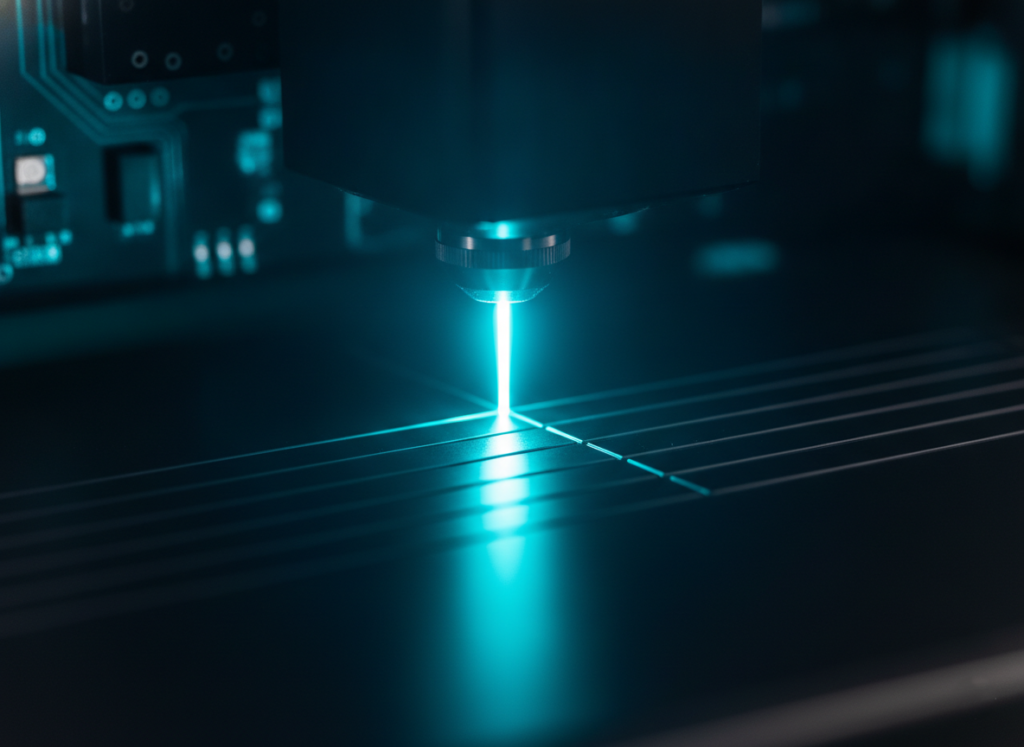 Evenly spaced clean ultrafast laser tracks with no thermal discoloration, showing a controlled heat-affected zone