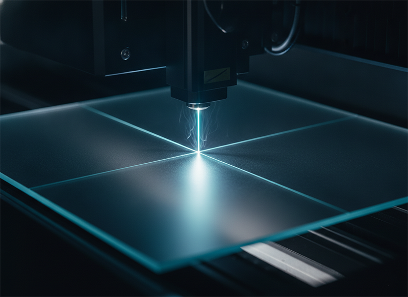 Ultrafast laser cleanly cutting frosted etched glass without cracks