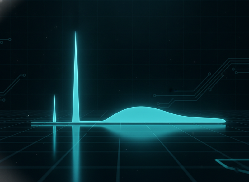 Laser pulse waveforms showing a short high-peak pulse beside a longer low-peak pulse