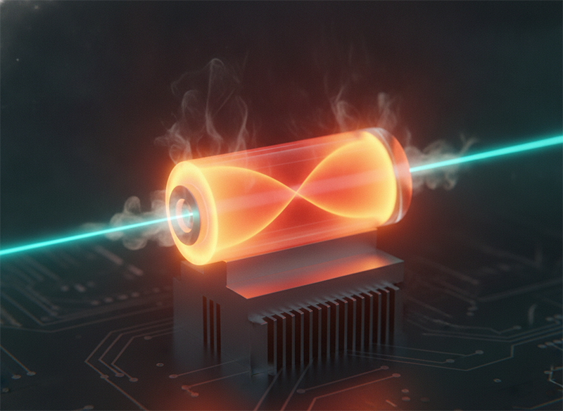 Cylindrical rod laser amplifier with radial heat flow causing thermal lensing that limits power