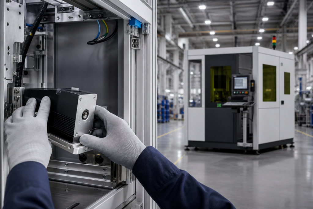 Integrating a pure ultrafast laser source into OEM equipment, contrasted with a separate full turnkey laser machine in the background.