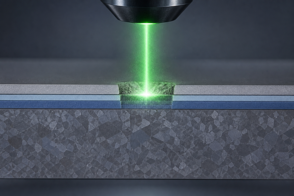 Green 532 nm laser opening an AlOx/SiNx dielectric membrane on crystalline silicon without melting the substrate