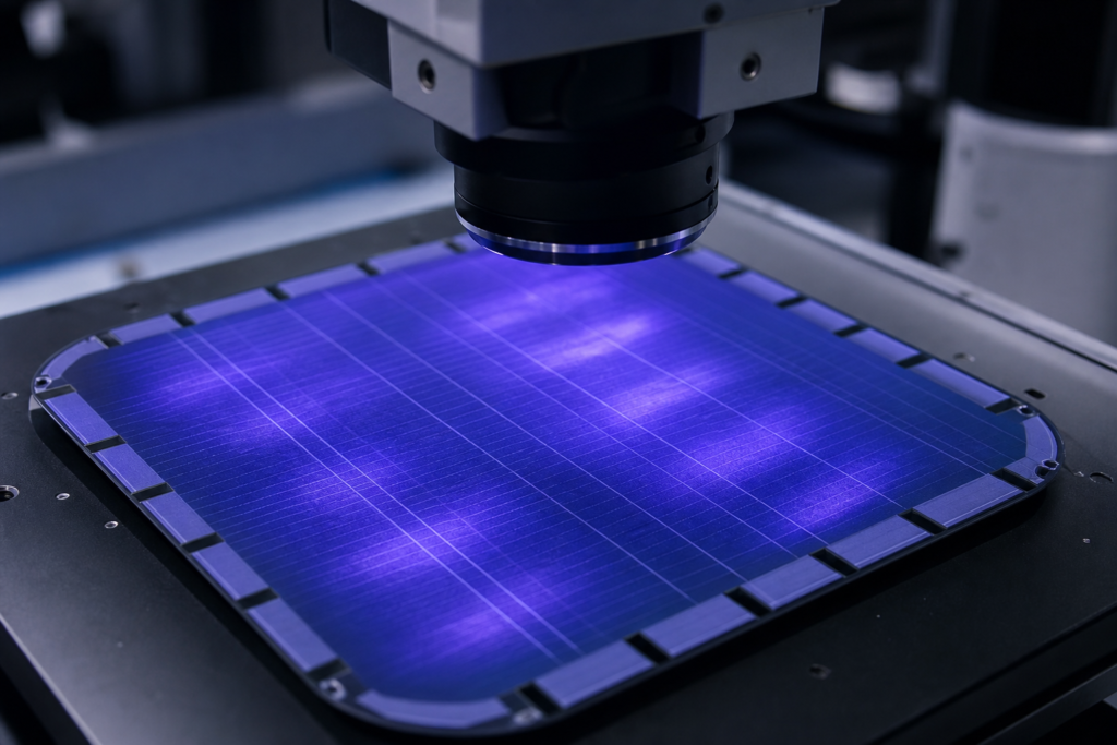 BC solar wafer after picosecond cold open showing sharp dielectric edges and preserved passivation in lifetime inspection